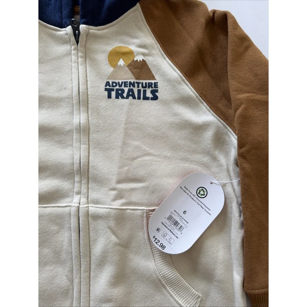 Wonder Nation Adventure Trails Awaits Boy's Hooded Full Zip Sweatshirt Sz 6 NWT